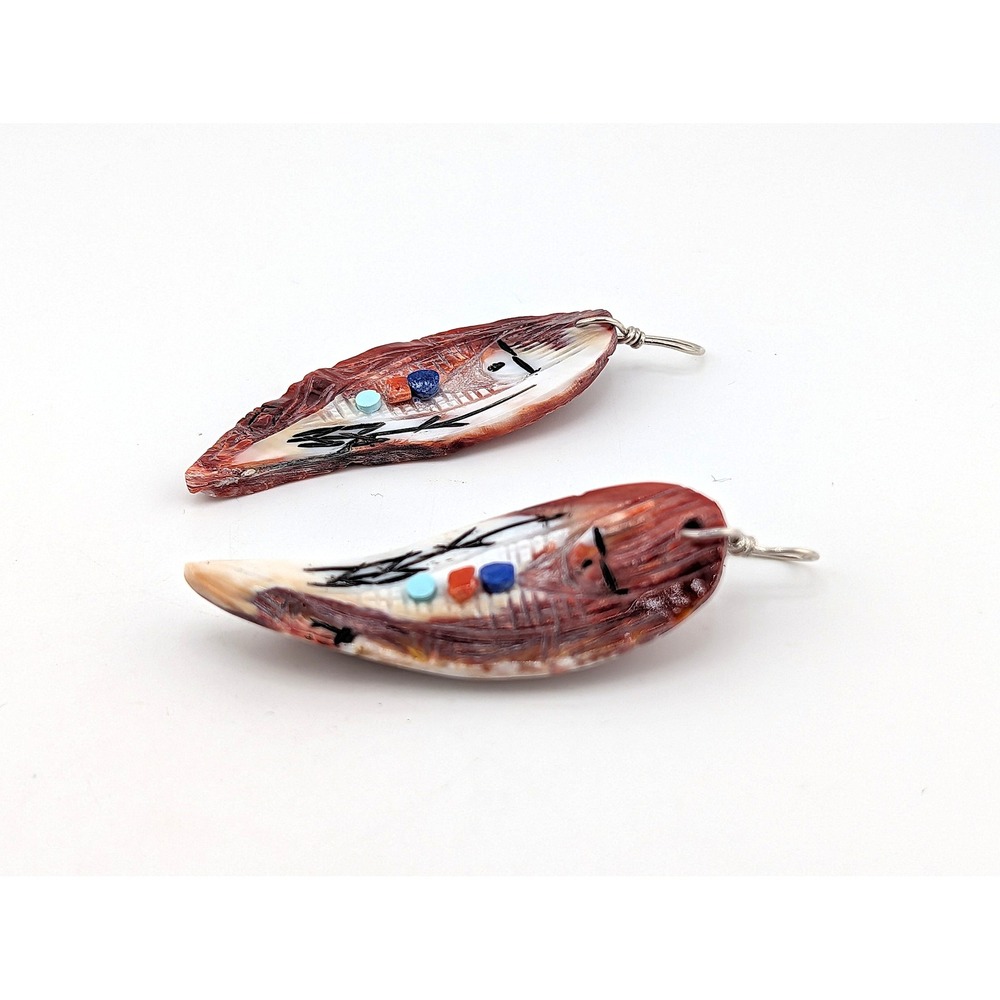 Handmade Native Earrings Purple Kachina Shell Zuni Pueblo Art by G. Chattin ** - Picture 5 of 8
